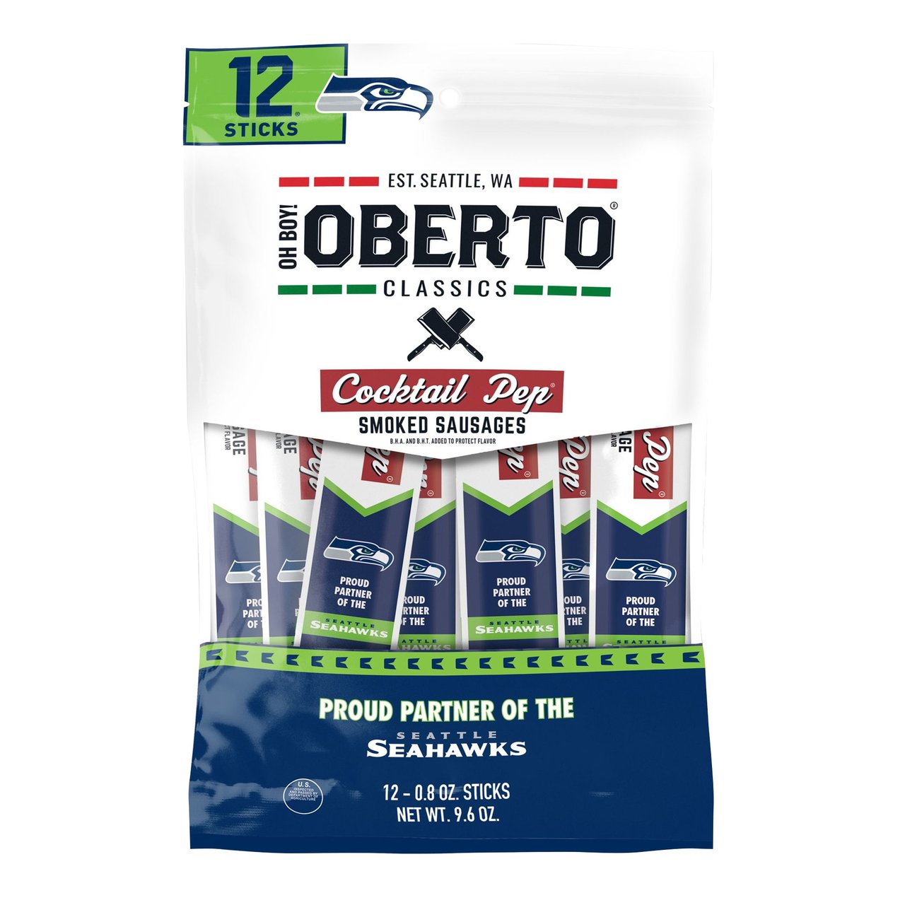 Oberto Cocktail Pepperoni Seahawks Edition, 12 CT / 0.8 oz Each