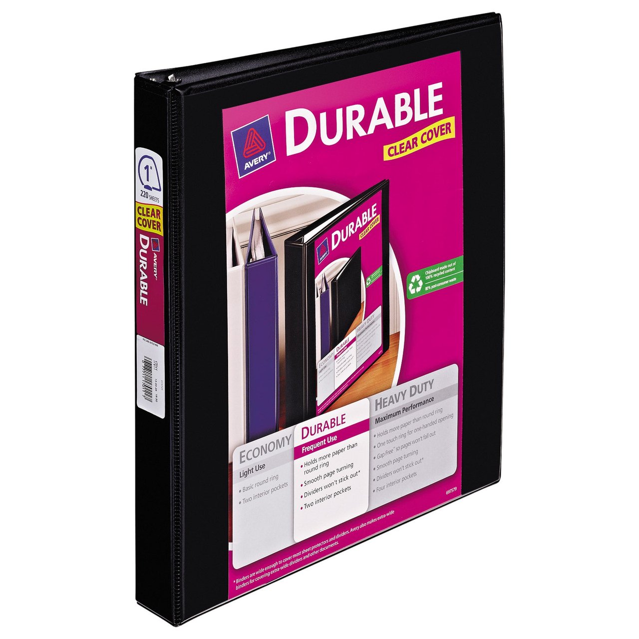 Avery Durable View 3-Ring Binder, 1 Inch, Black, 6-Pack (AVE17011KT)