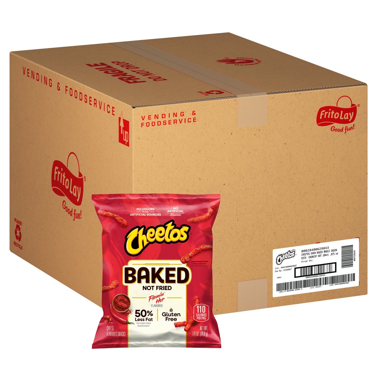 Frito Lay Cheetos Oven Baked Flamin' Hot Cheese Flavored Snacks, 104 Count / 0.875 oz - Image 1
