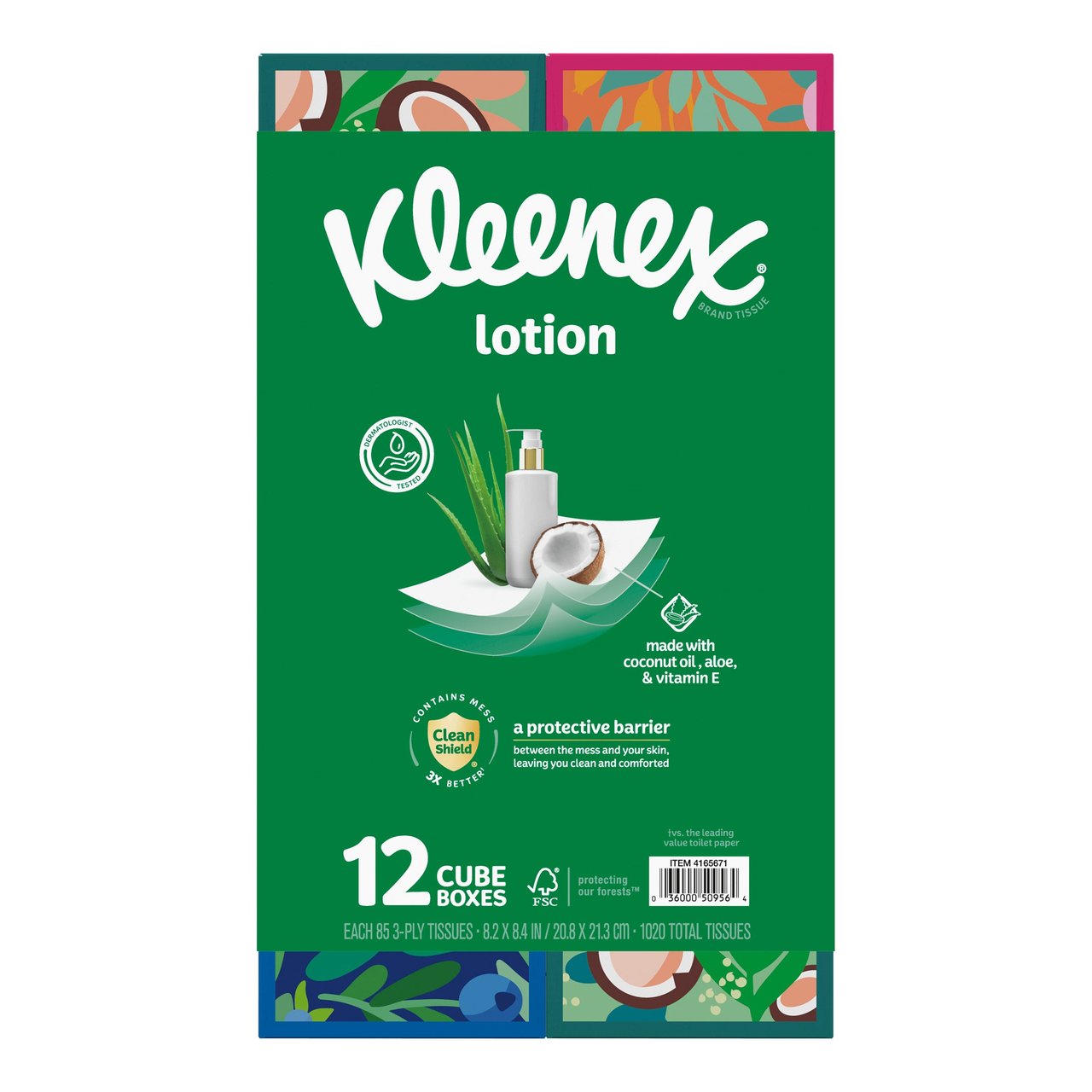Kleenex Soothing Lotion Facial Tissue, 3-Ply, 85-Count, 12-Pack, Upright Box - Image 1
