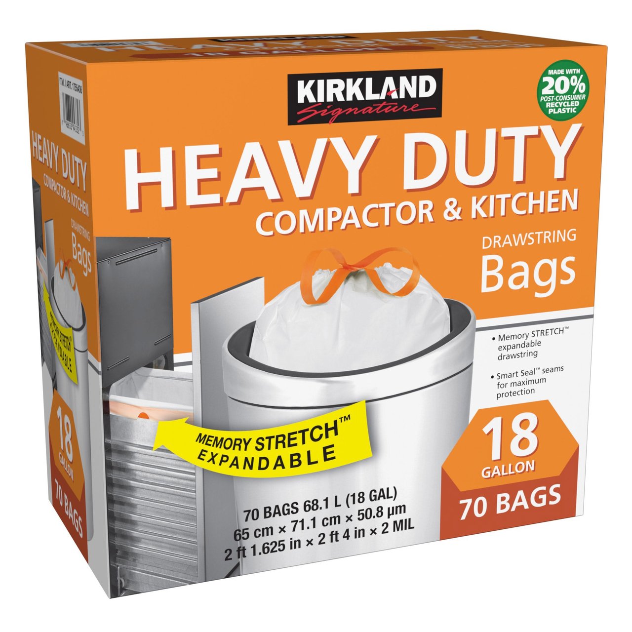 Kirkland Signature Compactor & Kitchen Bag 70 Count / 18 Gallon