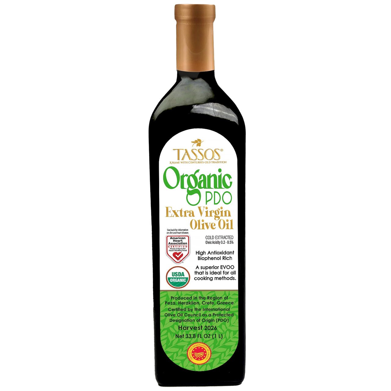Tassos Organic Greek Extra Virgin Olive Oil 33.8 Ounce Bottle - Image 1