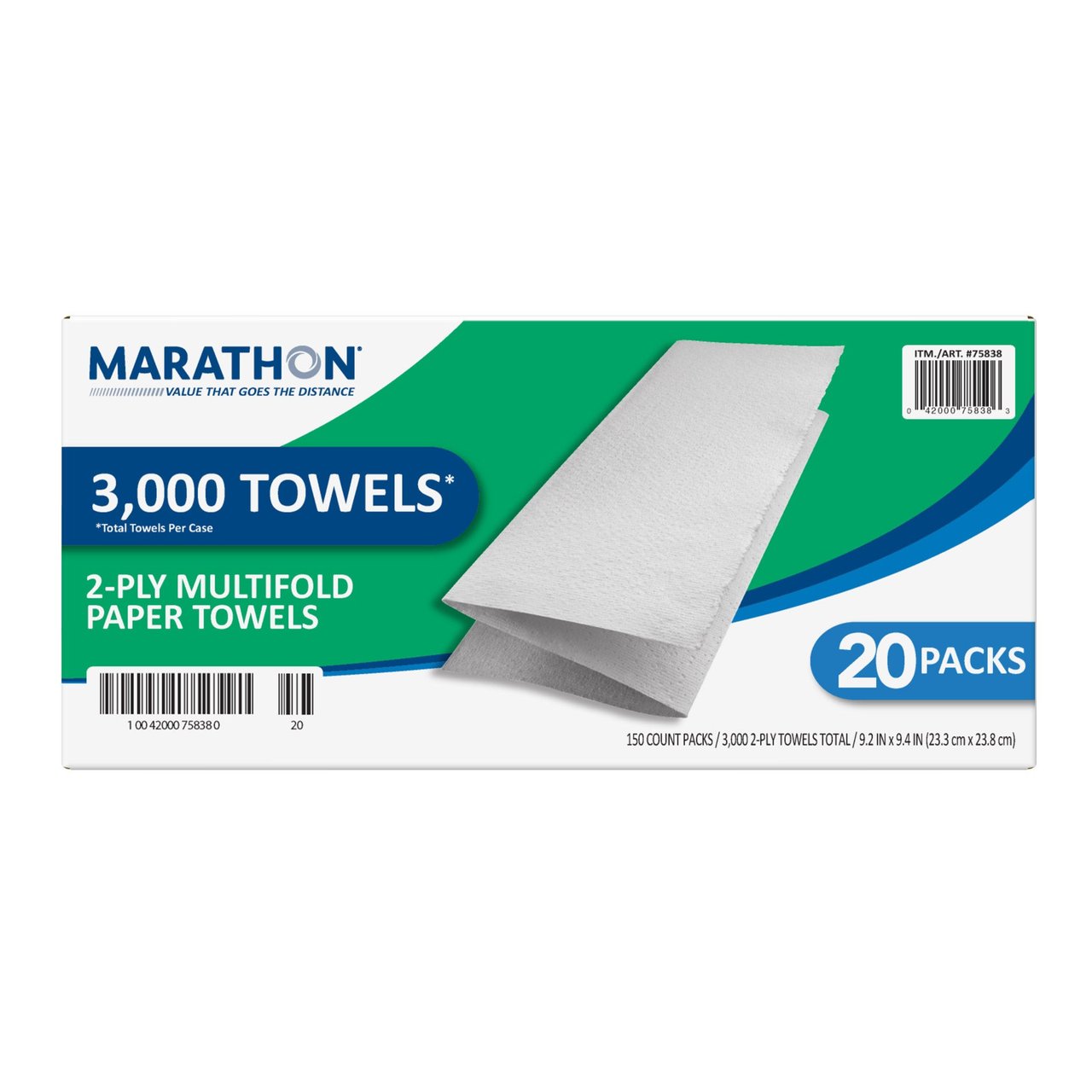 Marathon Premium Multifold Paper Towels, 2-Ply, 20 Count, 150 Sheets - Image 1