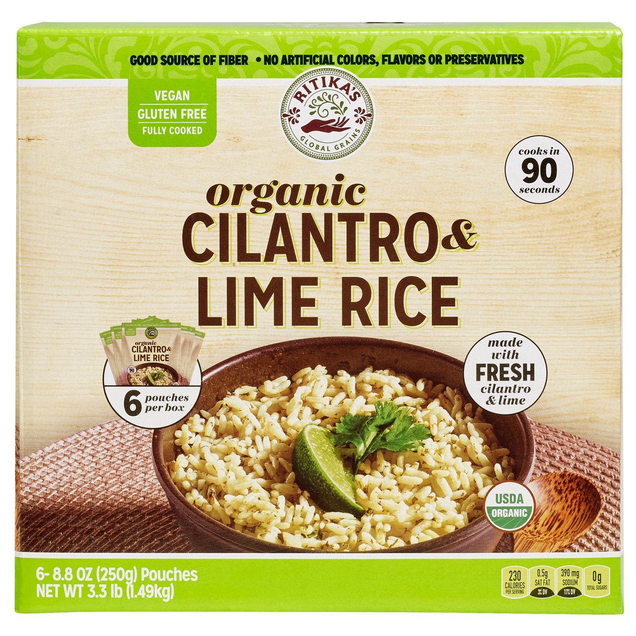 Ritika's Global Grains Organic Cilantro Lime Rice 6/8.8 oz (3.3 lbs)