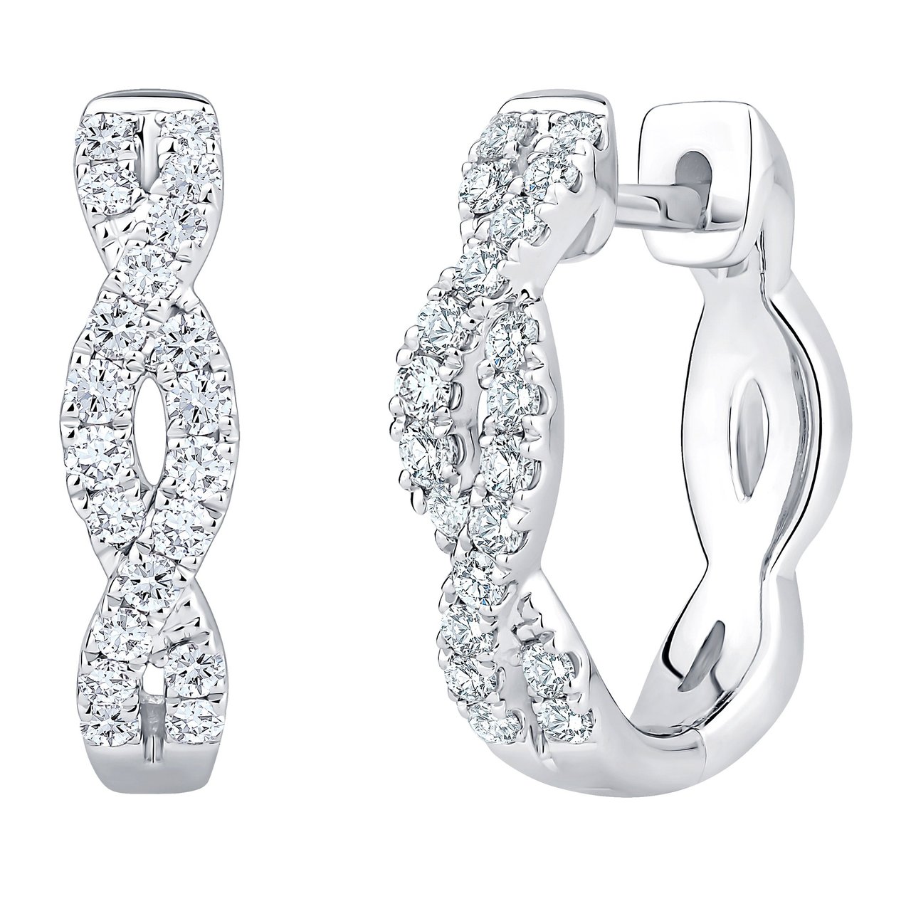 14KT White Gold VS2 I 0.30 CTW Round Diamond Hoop Earrings - Image 1