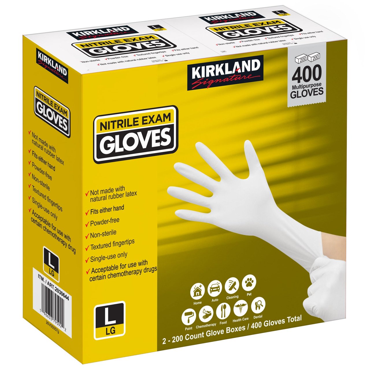 KIRKLAND SIGNATURE NITRILE EXAM GLOVE LARGE 2/200 CT - Image 1