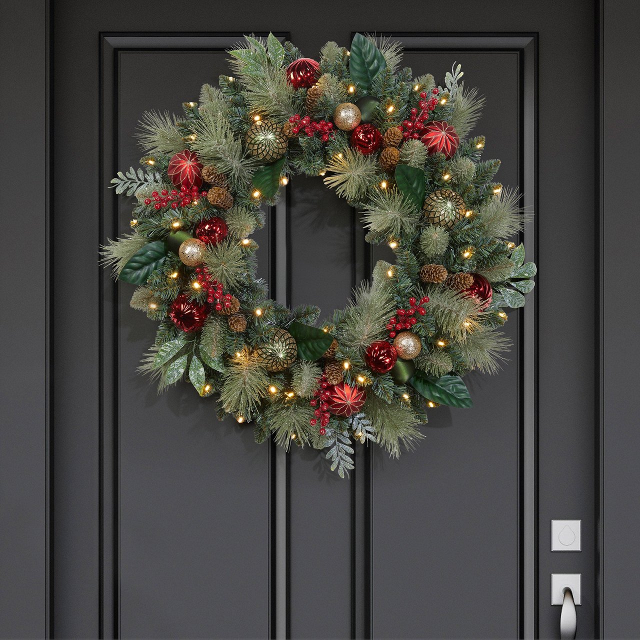 30" Decorated Wreath with Pre-Lit Micro LED Lights - Image 1