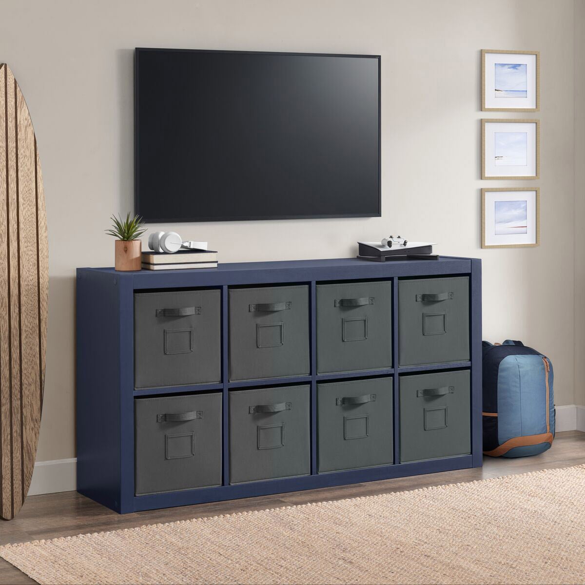 O'nin Room Divider with 8 Storage Bins (Navy-Gray) - Image 1