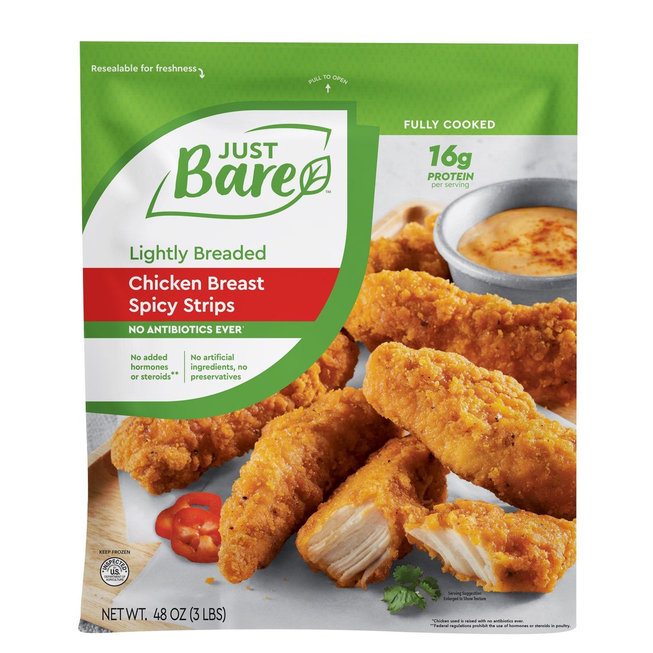 Just Bare Spicy Breaded Chicken Strips 3 Pounds - Image 1