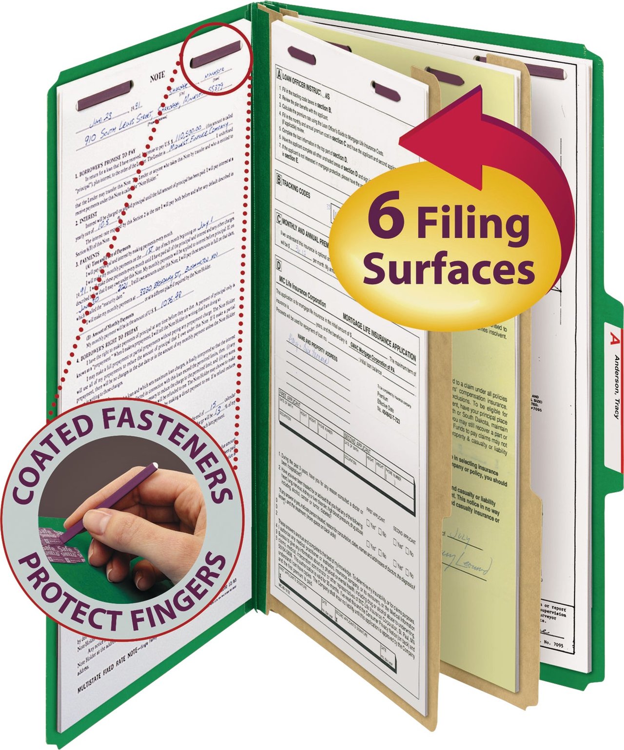 Smead Six-Section Classification Folders, Legal Size, Green, 10-Pack - Image 1