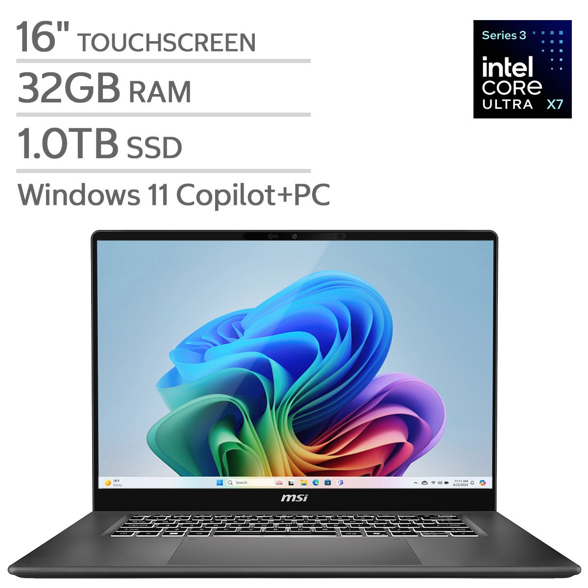 MSI Prestige 16" Copilot+ OLED Laptop – Intel Core Ultra 7, 32GB RAM, 1TB SSD - Image 1