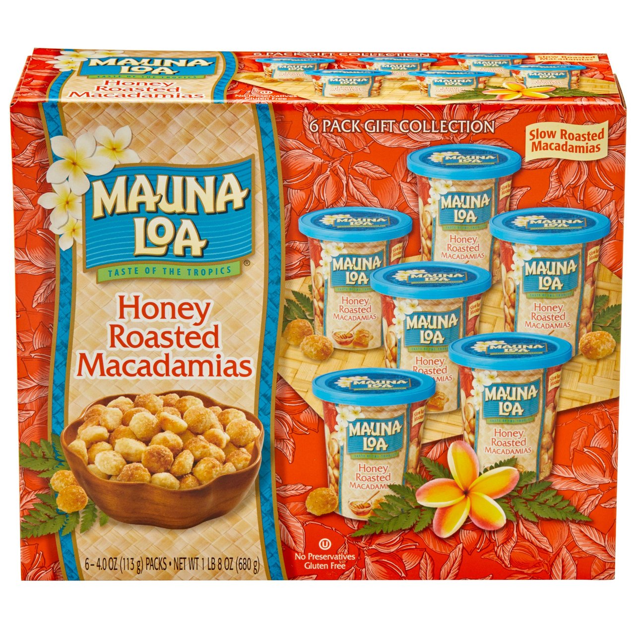 Mauna Loa Honey Roasted Macadamia Nuts, 6-Pack Gift Box (4.0 oz Cans) - Image 1