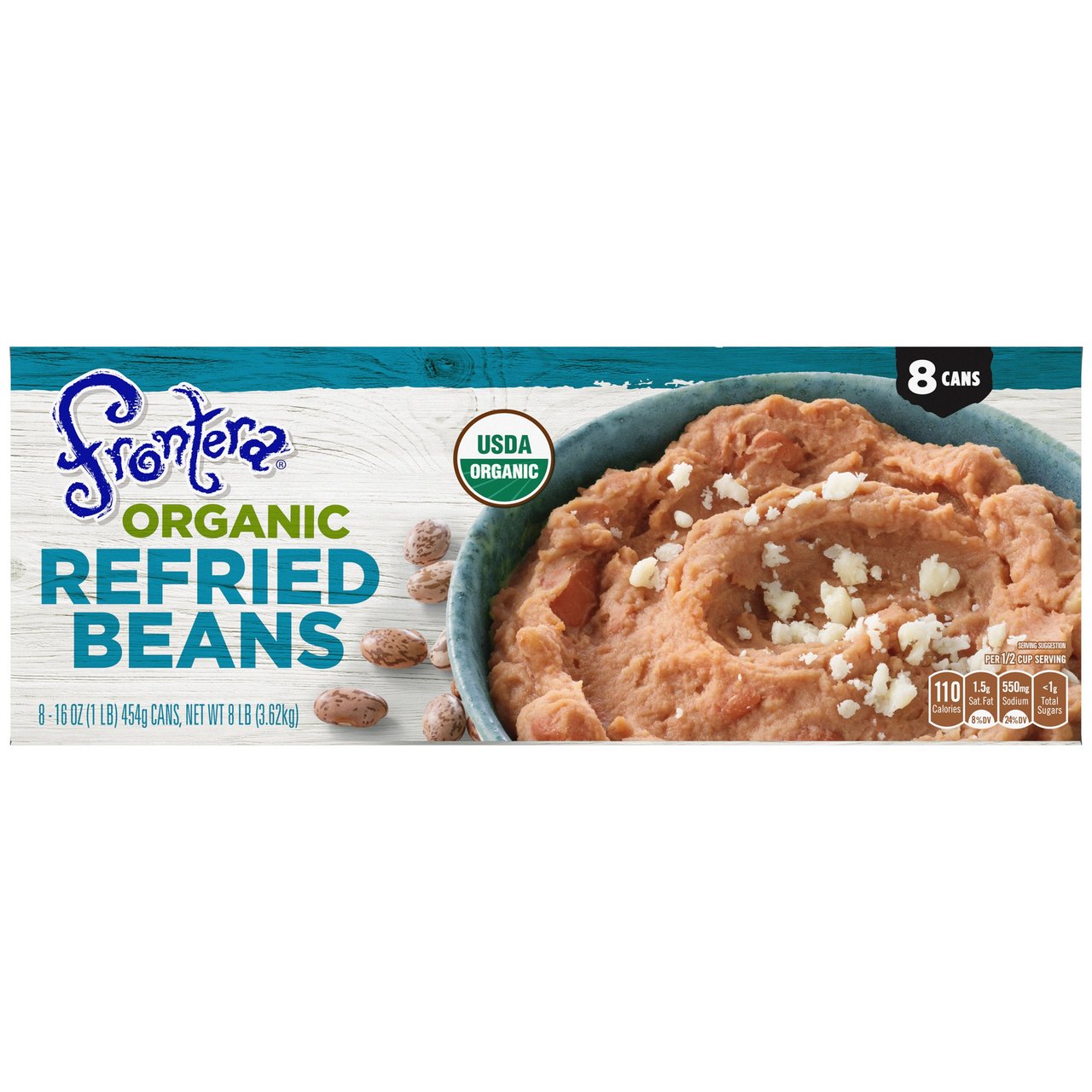 Frontera Organic Refried Beans 8/16 Ounce Cans - Image 1