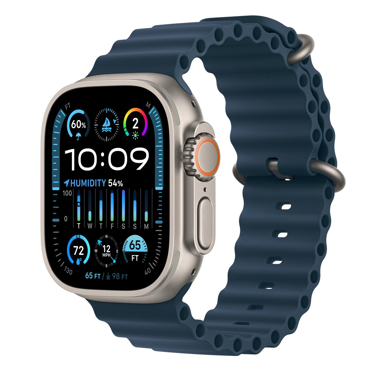 Apple Watch Ultra 2 LTE 49mm Natural Titanium Case with Blue Ocean Band - Image 1