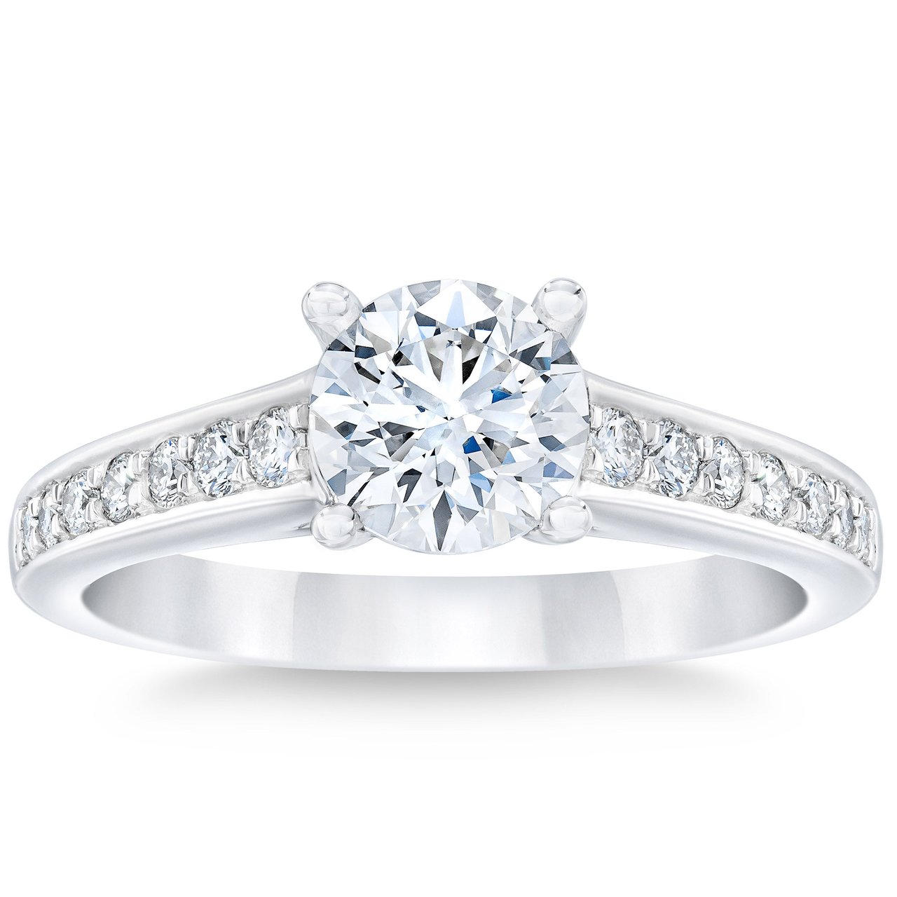 1.53 CTW Round Diamond Platinum Wedding Ring — 1.30 CT Center, VVS2 Clarity, I Color - Image 1