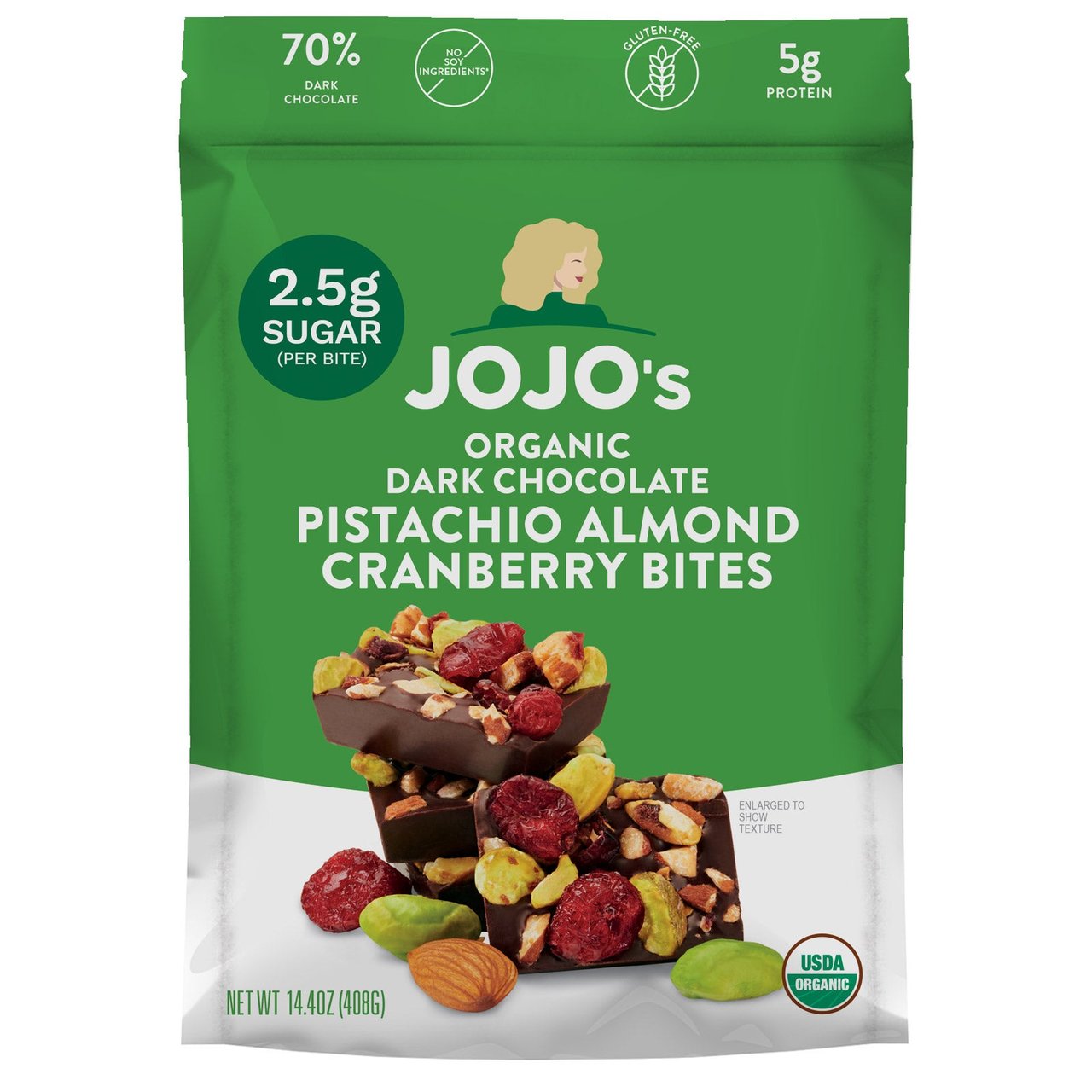 JOJO's Organic Dark Chocolate Pistachio, Almond & Cranberry Bites, 14.4 oz - Image 1
