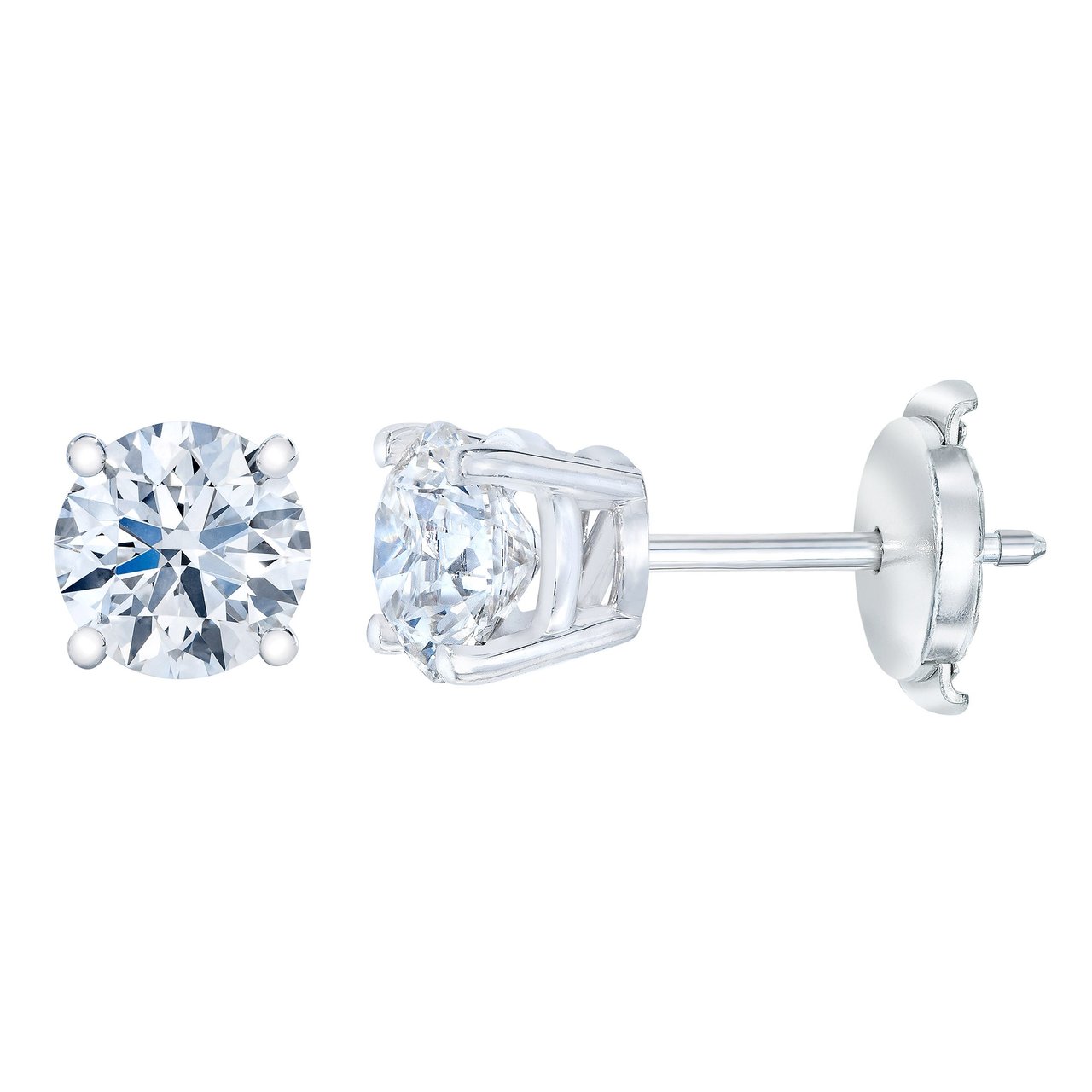 1.00 ct Round Brilliant Diamond Stud Earrings in 14K White Gold, VS2 Clarity, I Color - Image 1