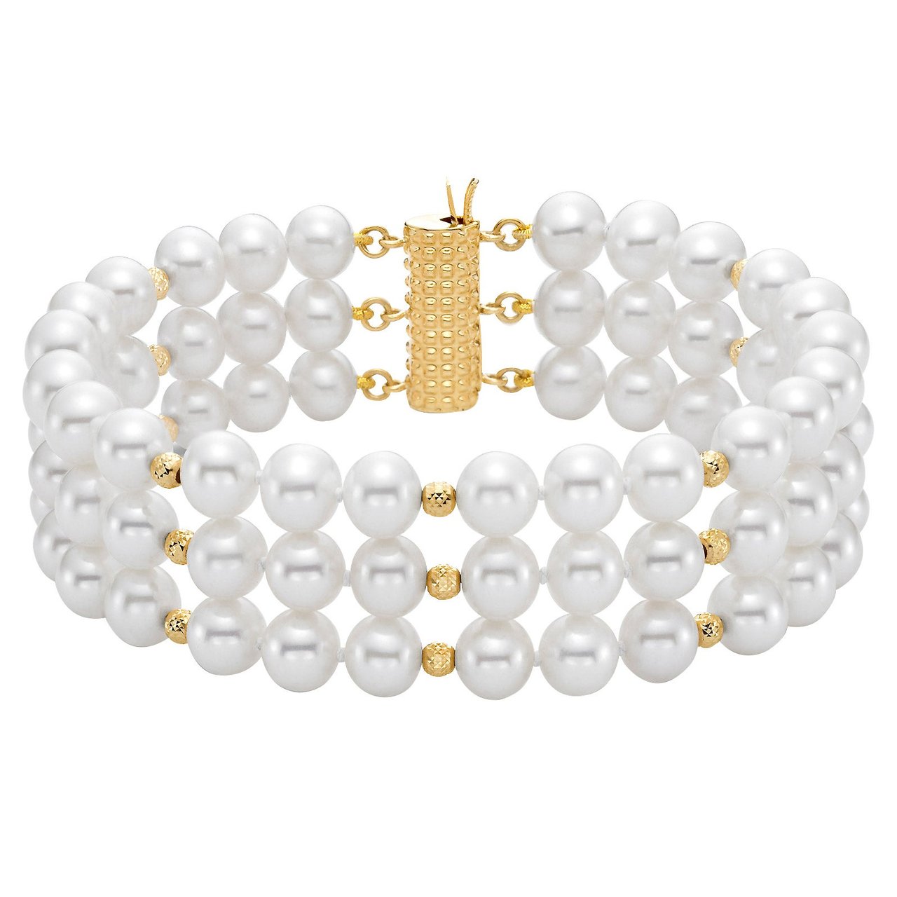 14kt Yellow Gold 6.5–7mm Freshwater Pearl 3-Row Bracelet, 7.5" - Image 1