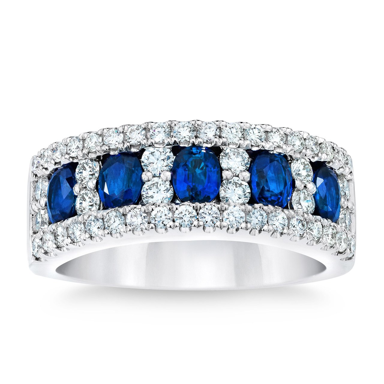 14kt White Gold VS2 I 0.76ctw Diamond and Blue Sapphire Ring Size 7 - Image 1