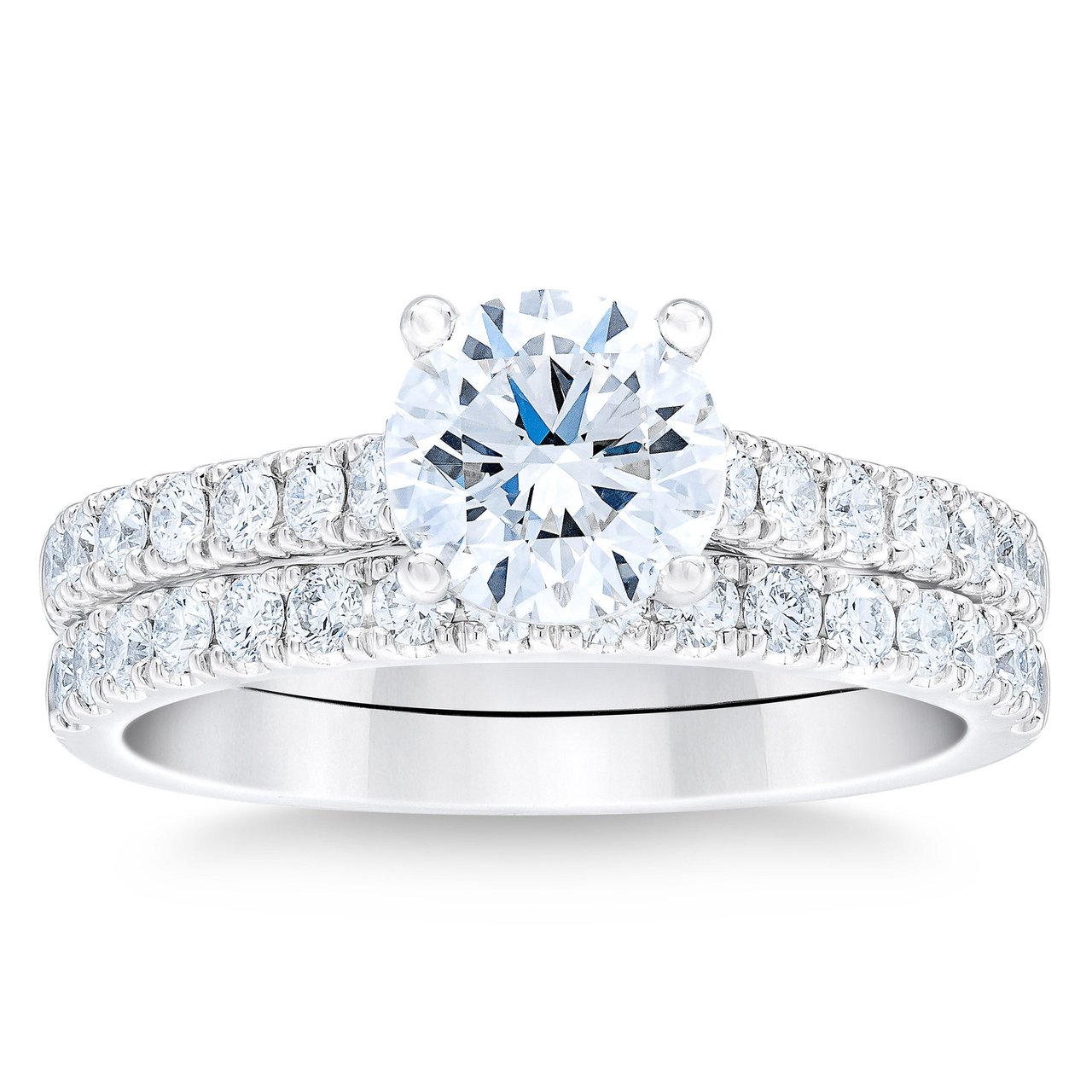 Round Brilliant 1.95 CTW VVS2 Clarity, I Color Diamond Platinum Wedding Set, 1.20 CT Center - Image 1