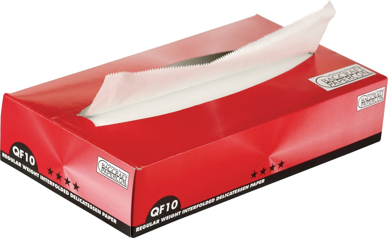 Bagcraft 10" x 10.75" Interfolded Dry Wax Deli Paper, White, 500-Count
