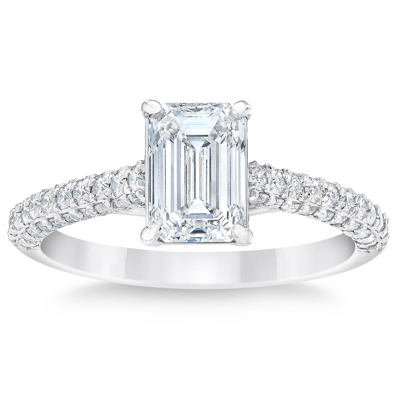 2.35 CTW Emerald Cut Platinum Wedding Ring, 1.80 CT Center Diamond, VVS2 Clarity, H Color - Image 1