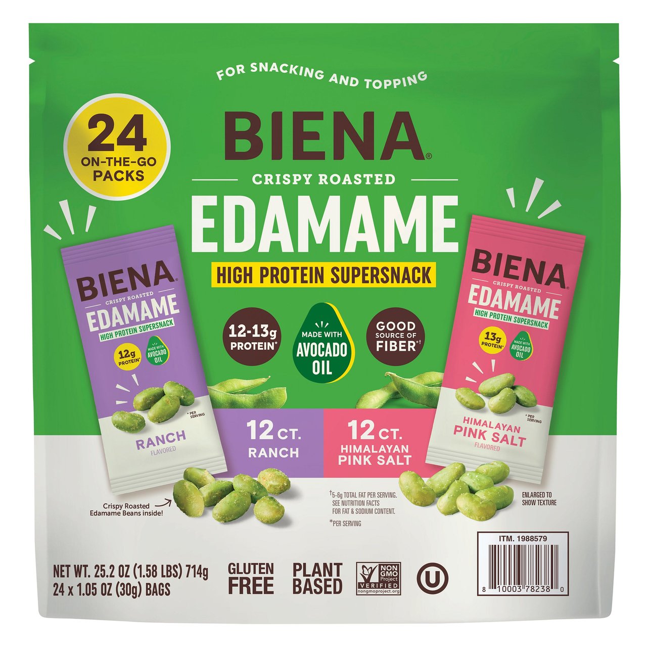 Biena Roasted Edamame Ranch & Himalayan Salt Variety Pack, 24 x 1 oz - Image 1