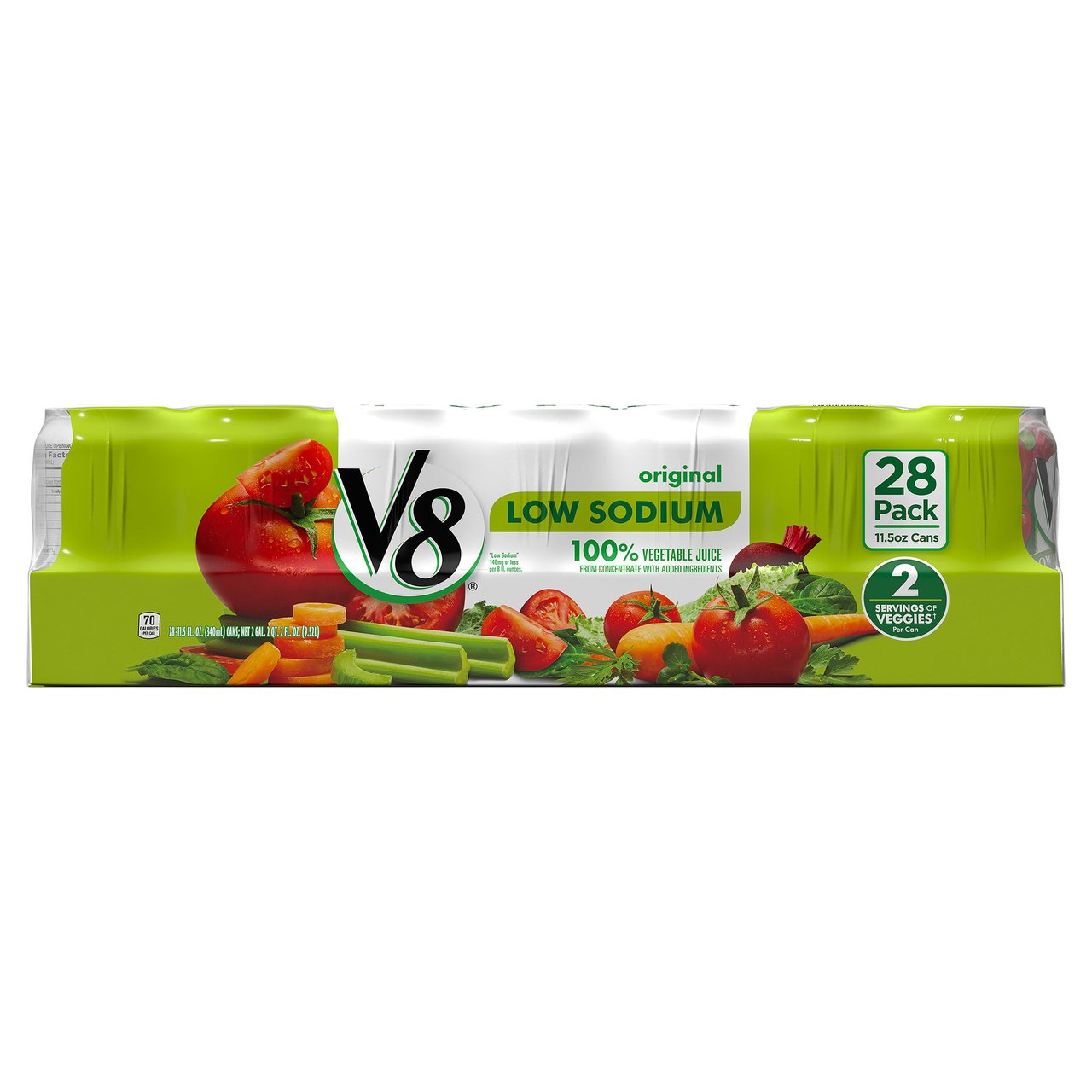 Campbell's V8 Low Sodium Original 100% Vegetable Juice, 28 Pack, 11.5 Ounces - Image 1