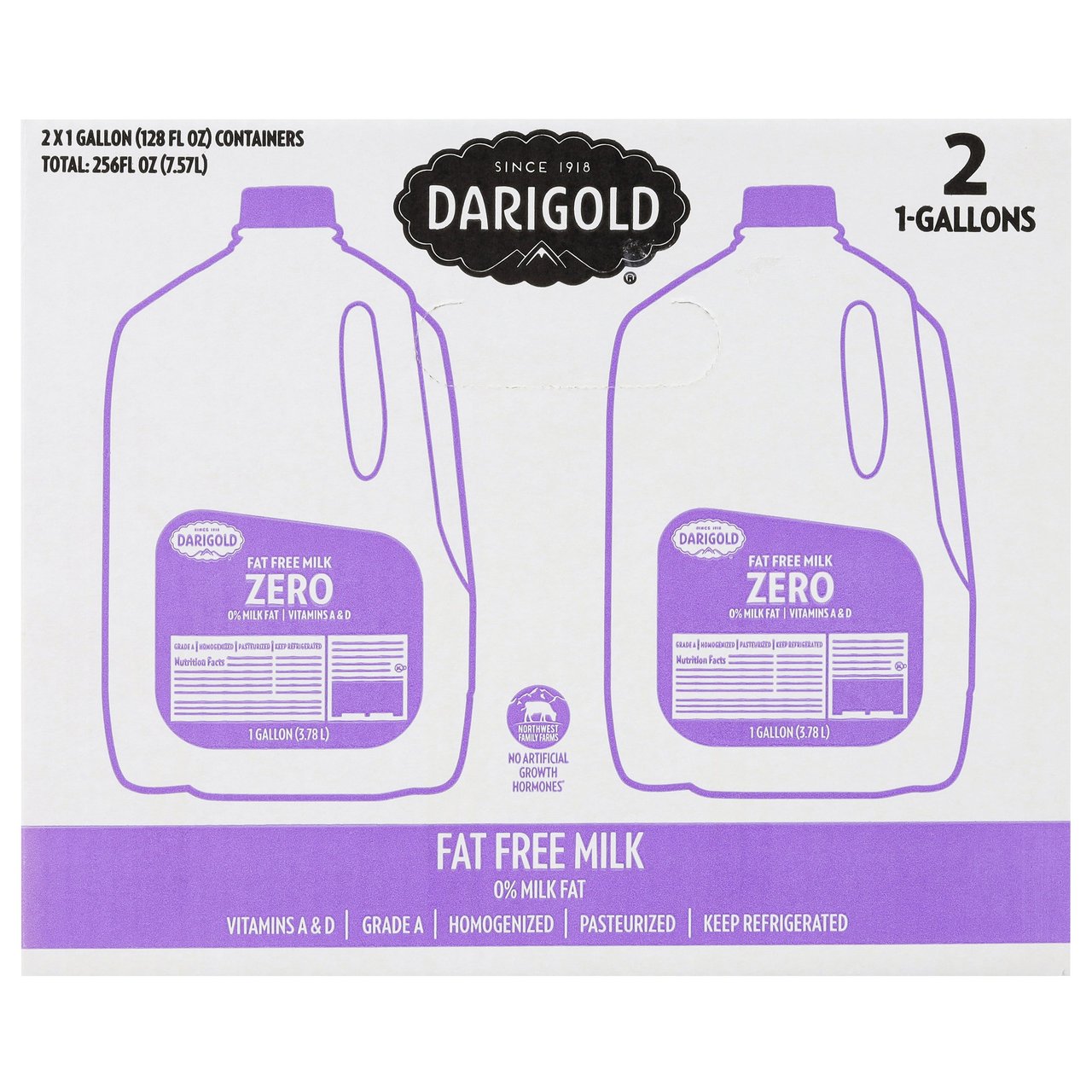 Darigold Fat Free Milk, 2 x 1 Gallon