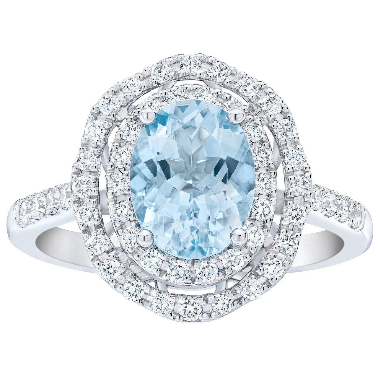 14kt White Gold VS2 I 0.40 ctw Diamond and Oval Aquamarine Ring - Image 1