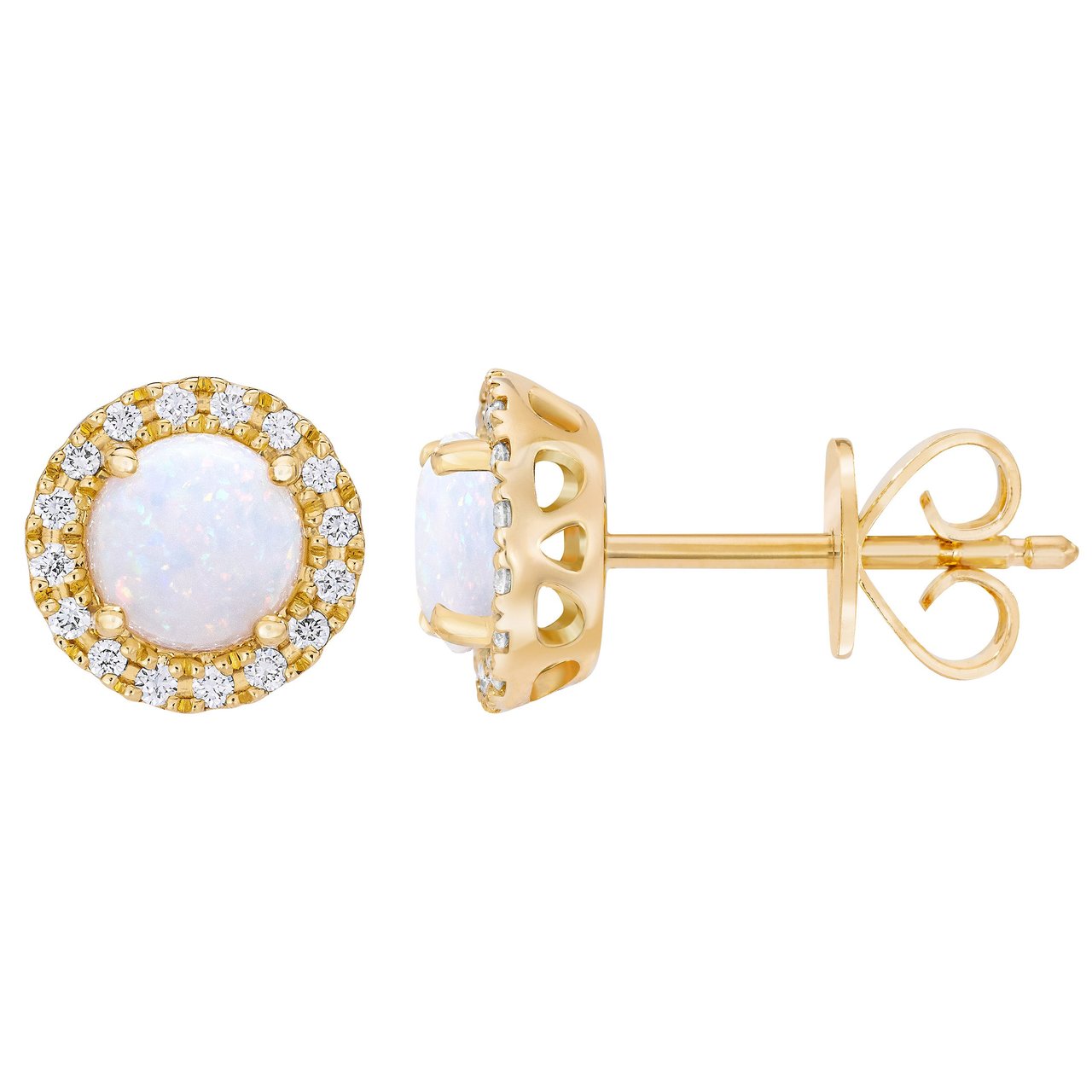14kt Yellow Gold VS2 I 0.12 CTW Diamond & Opal Earrings - Image 1