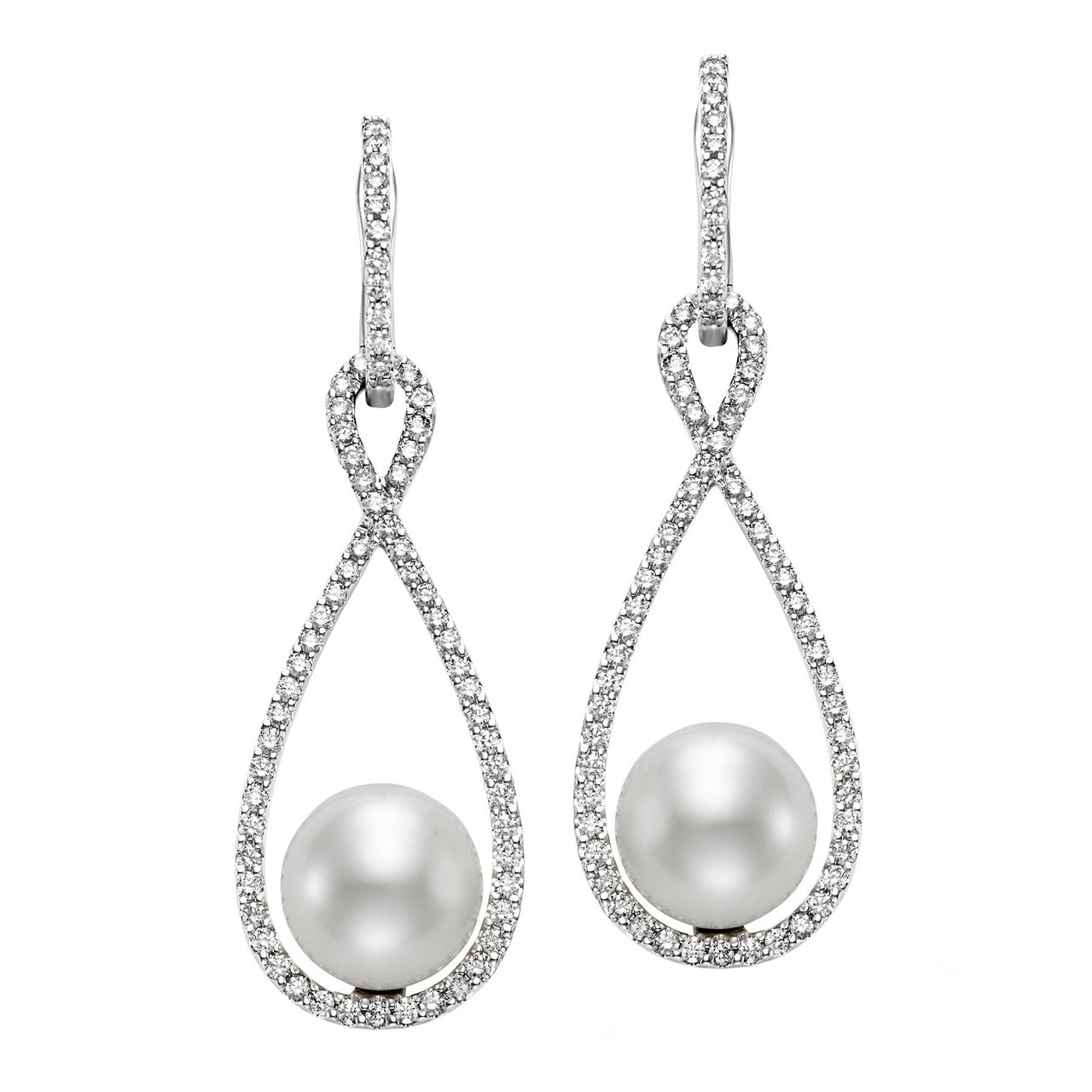 14K White Gold 0.73 CTW Diamond & Freshwater Cultured Pearl 9mm Stud Earrings - Image 1