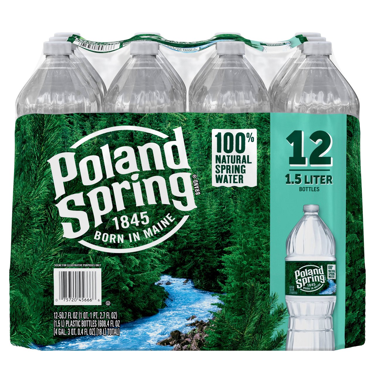 Poland Spring 100% Natural Spring Water, 1.5 L Bottles, 12-Count
