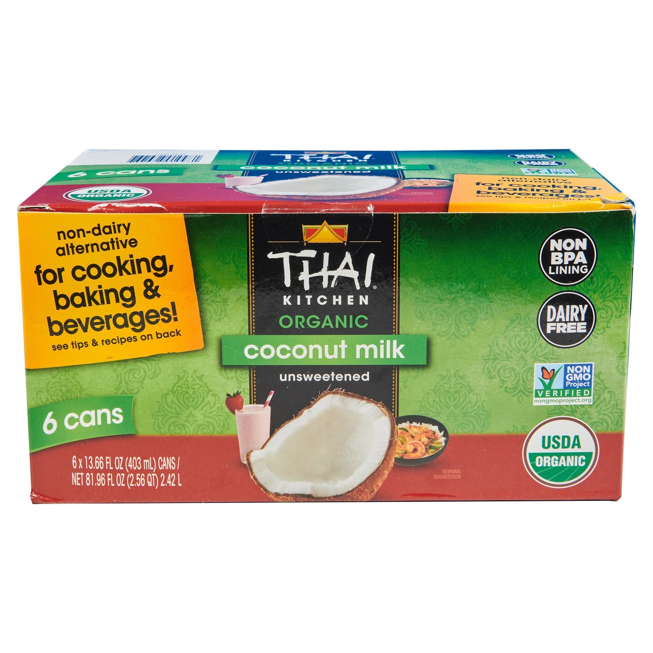 Thai Kitchen Organic Coconut Milk, Unsweetened, 6/13.66 fl oz (2.56 Quarts) - Image 1