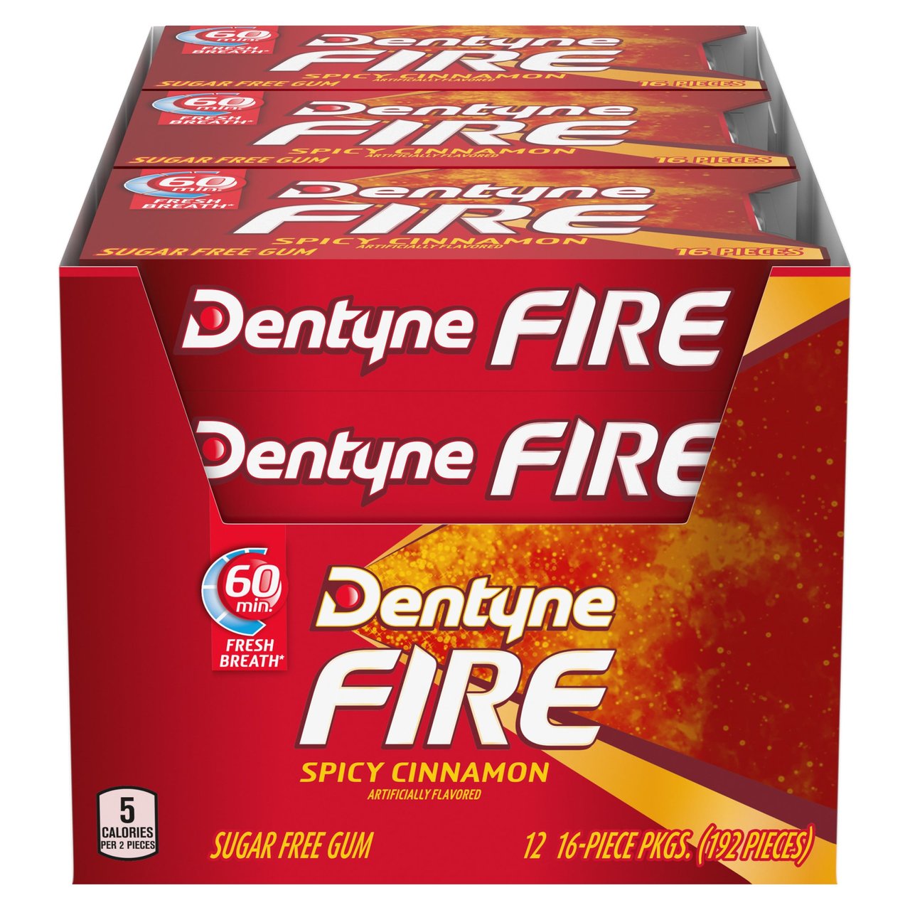 Dentyne Fire Spicy Cinnamon Sugar-Free Gum, 12 Count/16 Pieces - Image 1
