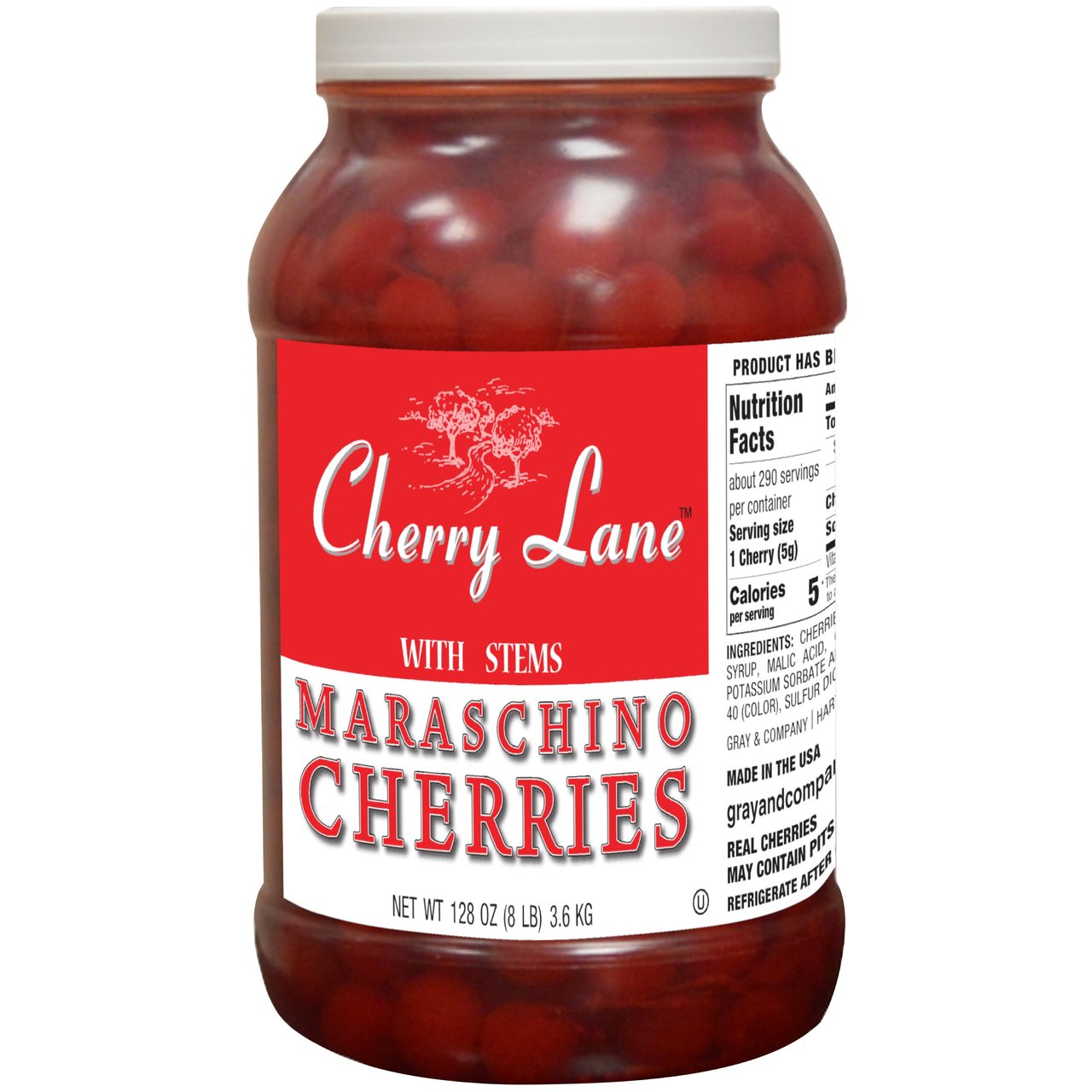 Cherry Lane Maraschino Cherries with Stems, 1 Gallon (128 oz) - Image 1
