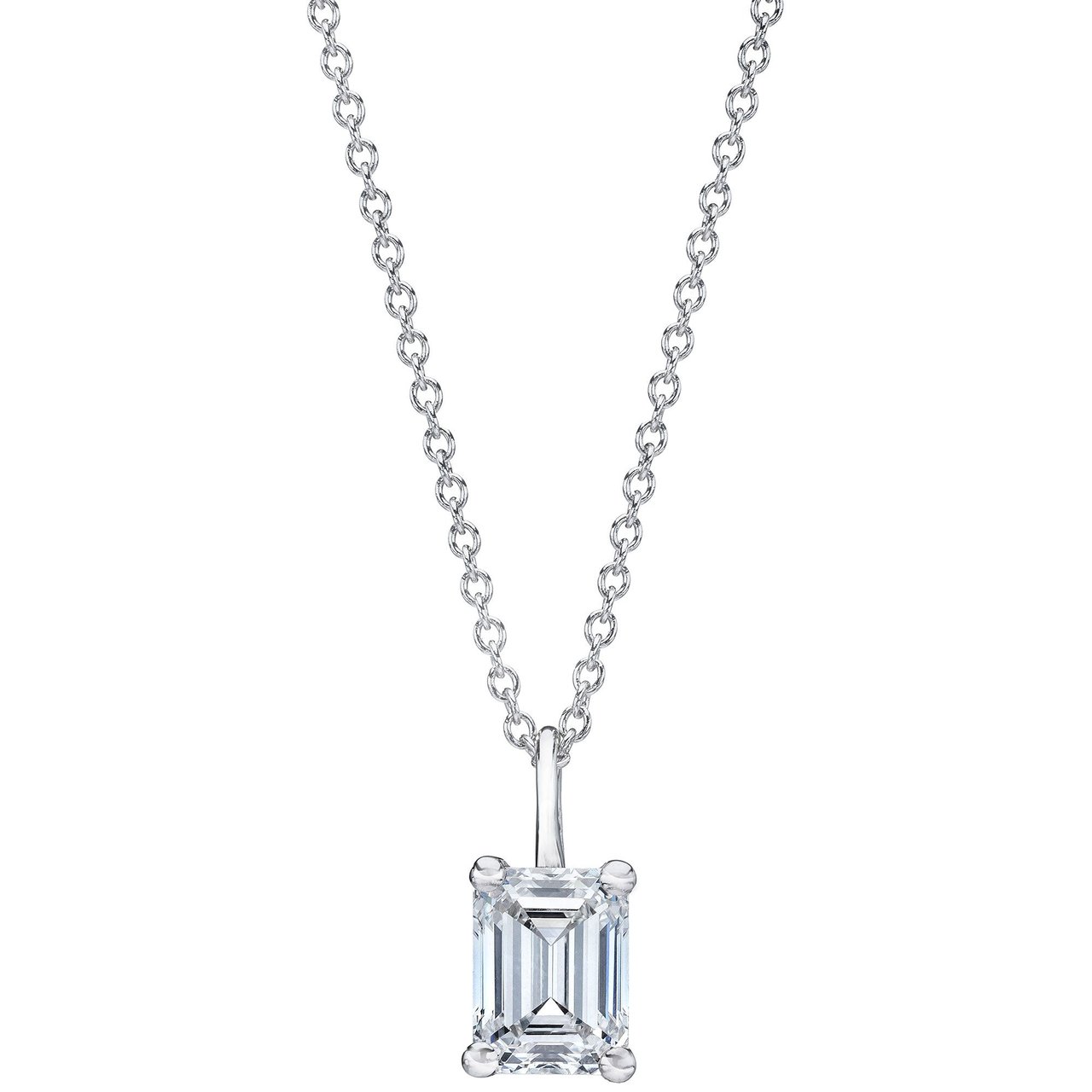 1.50 ct Emerald Cut Diamond 18kt White Gold 18" Pendant, VS2 Clarity, I Color - Image 1