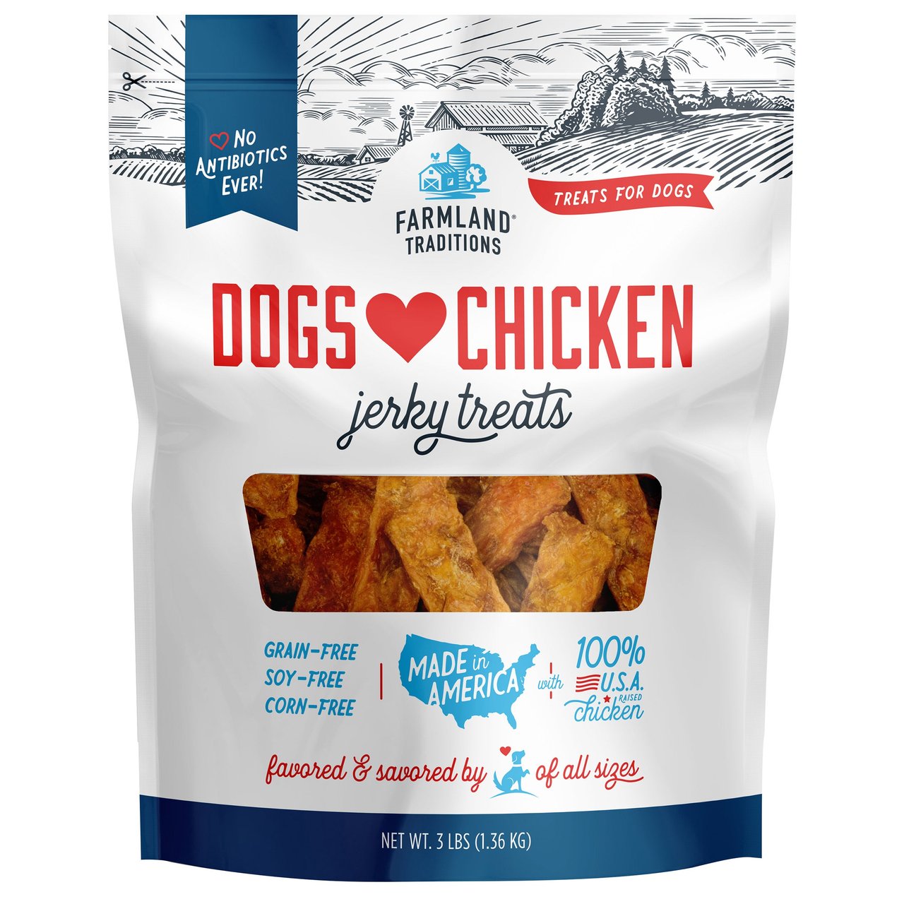 Farmland Traditions NAE Chicken Jerky Dog Treats, 3 Pound Bag - Image 1