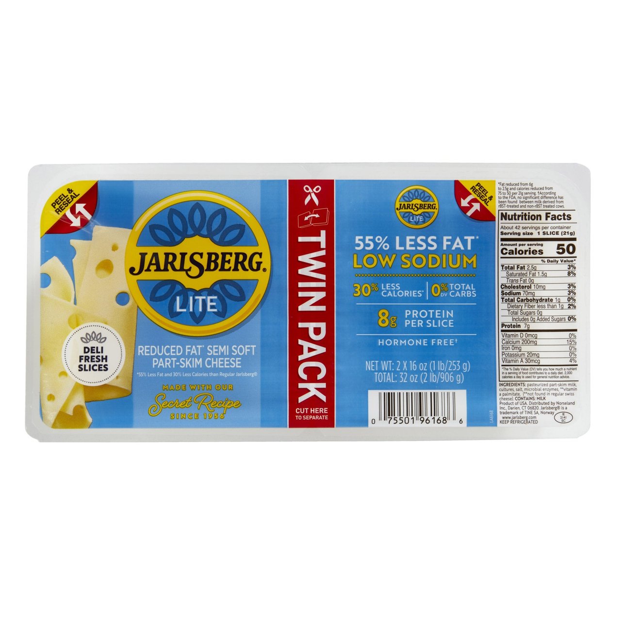 Jarlsberg Lite Sliced Cheese 32 oz (2 lbs) - Image 1