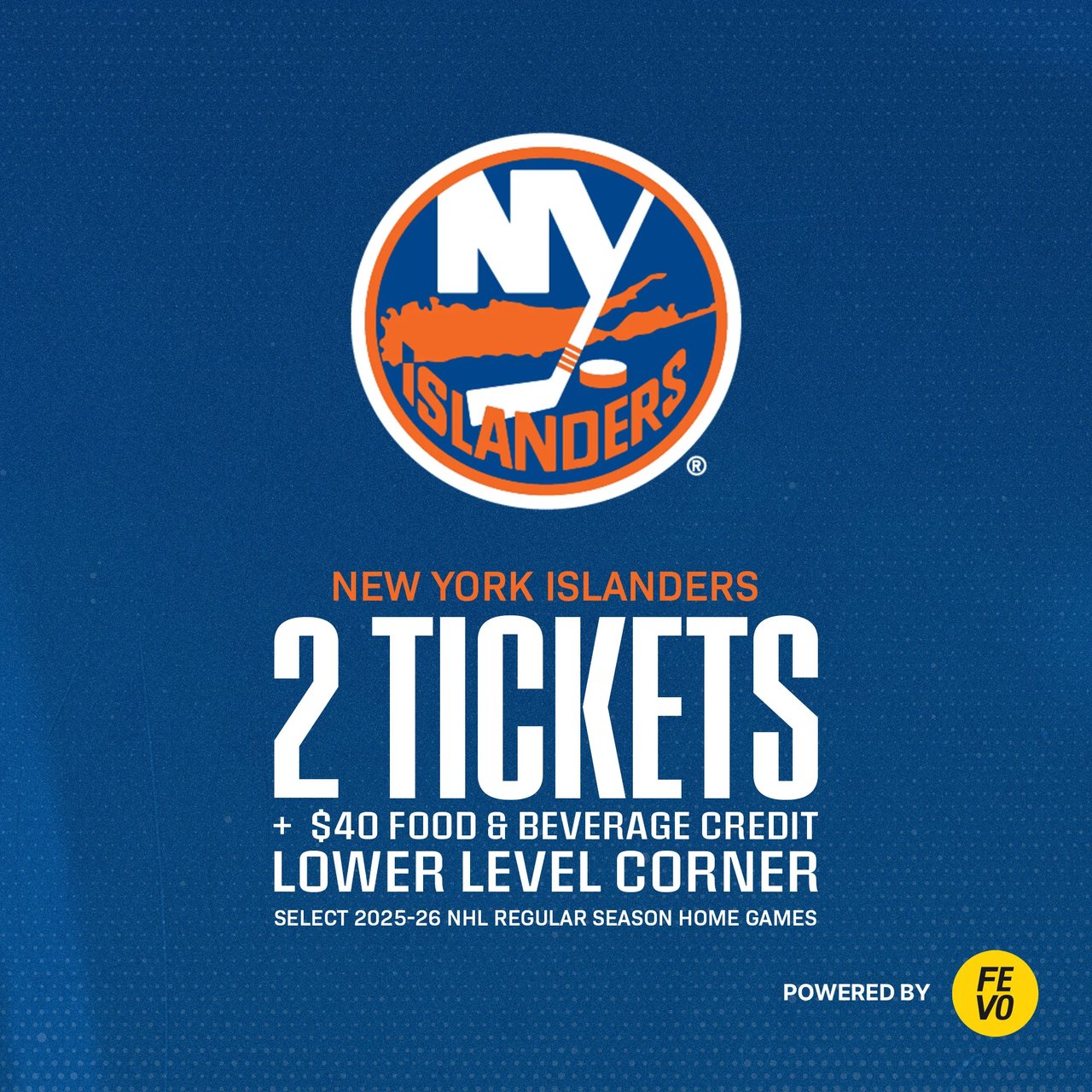 NHL New York Islanders - 2 Lower Level Tickets (Non-Refundable eVoucher)