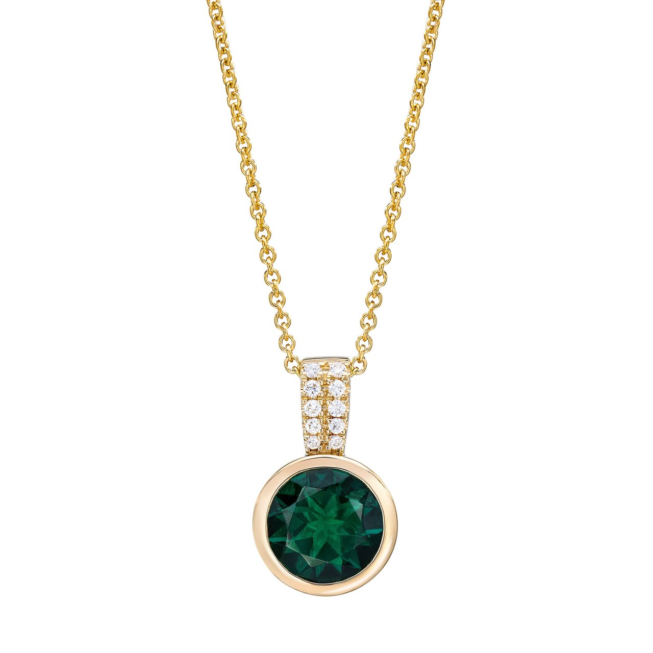 14kt Yellow Gold VS2 I 0.06ctw Diamond & Lab Emerald Pendant 18" - Image 1