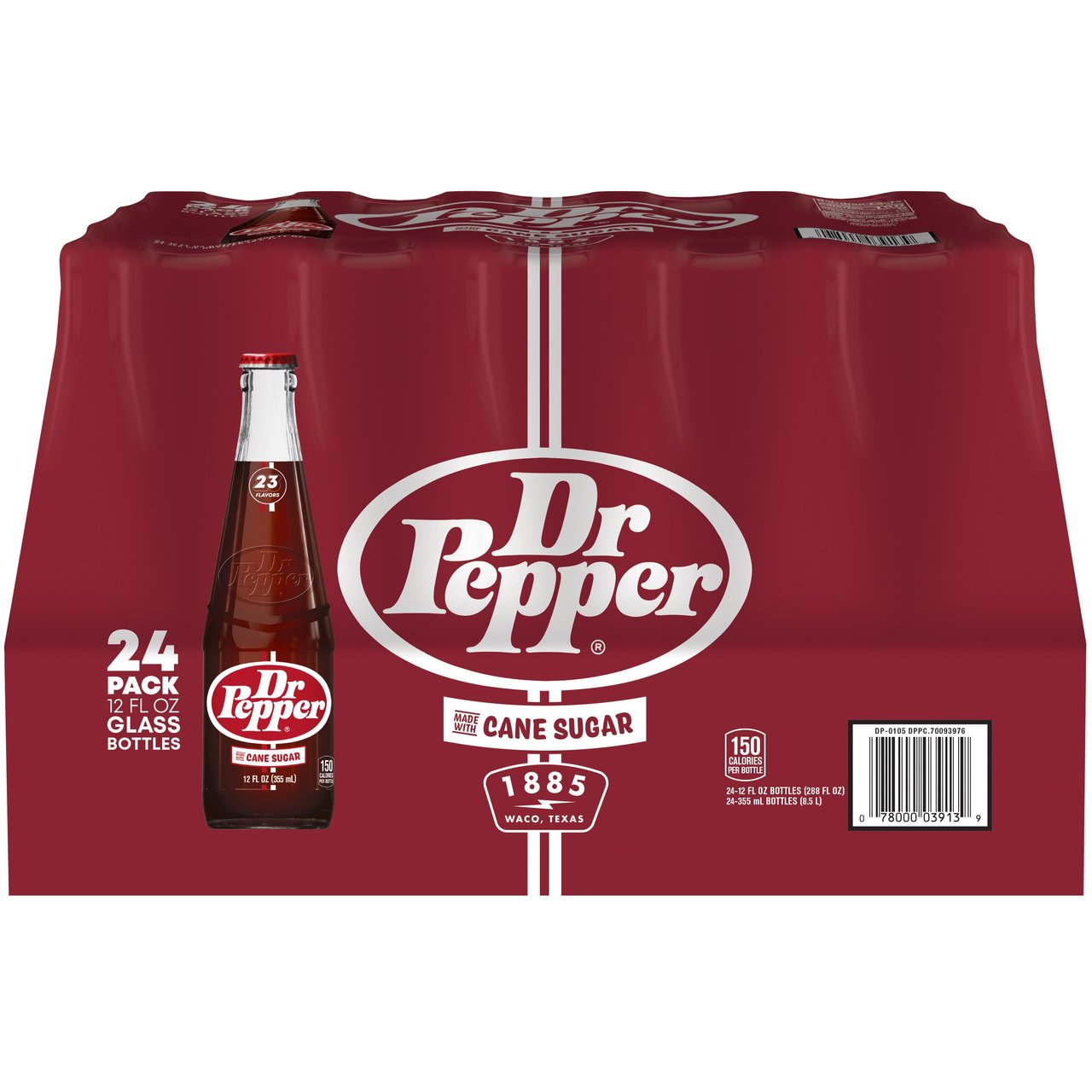 Dr Pepper Made with Real Sugar, 12 fl oz Glass Bottles, 24 Count - Image 1