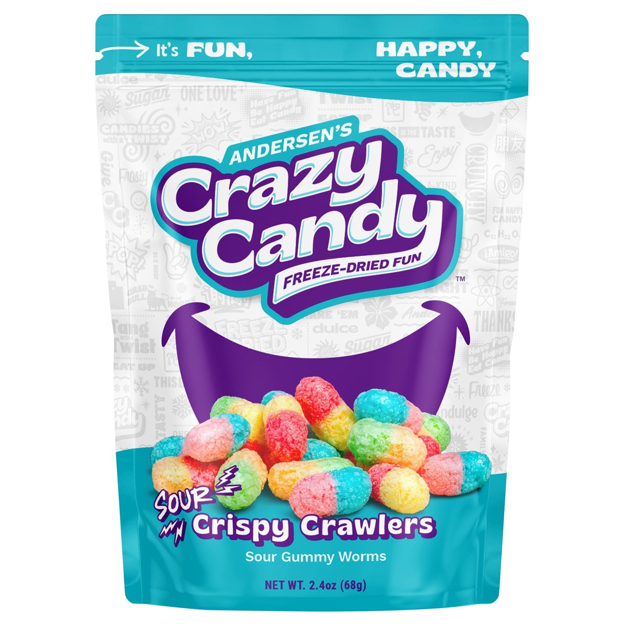 Andersen's Crazy Candy Sour Crispy Crawlers Freeze Dried 6 CT/2.4 oz - Image 1