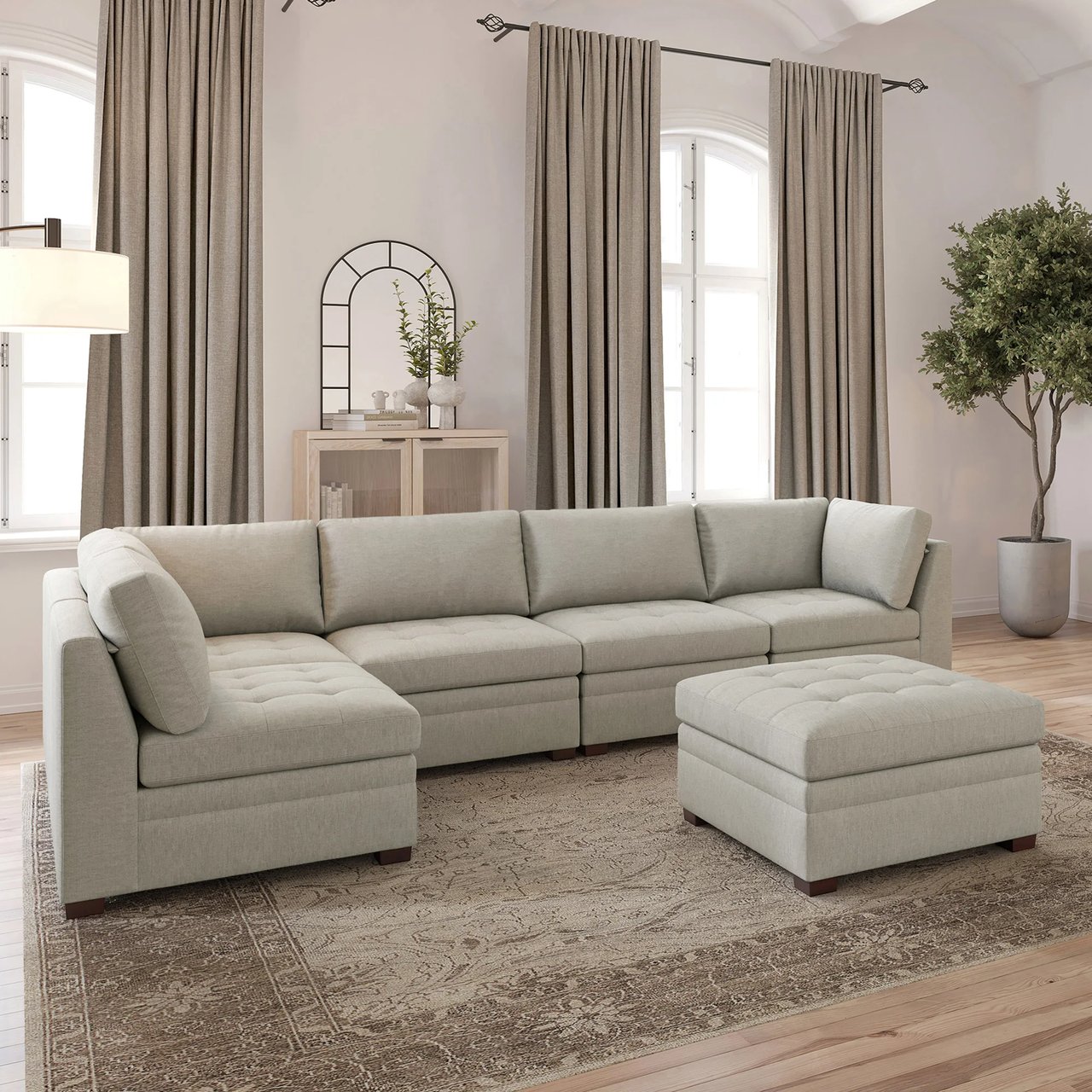 Thomasville Tisdale 6-Piece Modular Sectional Beige with Storage Ottoman - Image 1