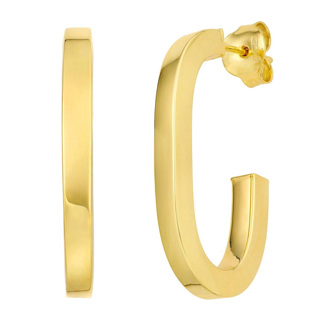 14kt Yellow Gold J Shape Hoop Earrings Made in Italy - Image 1