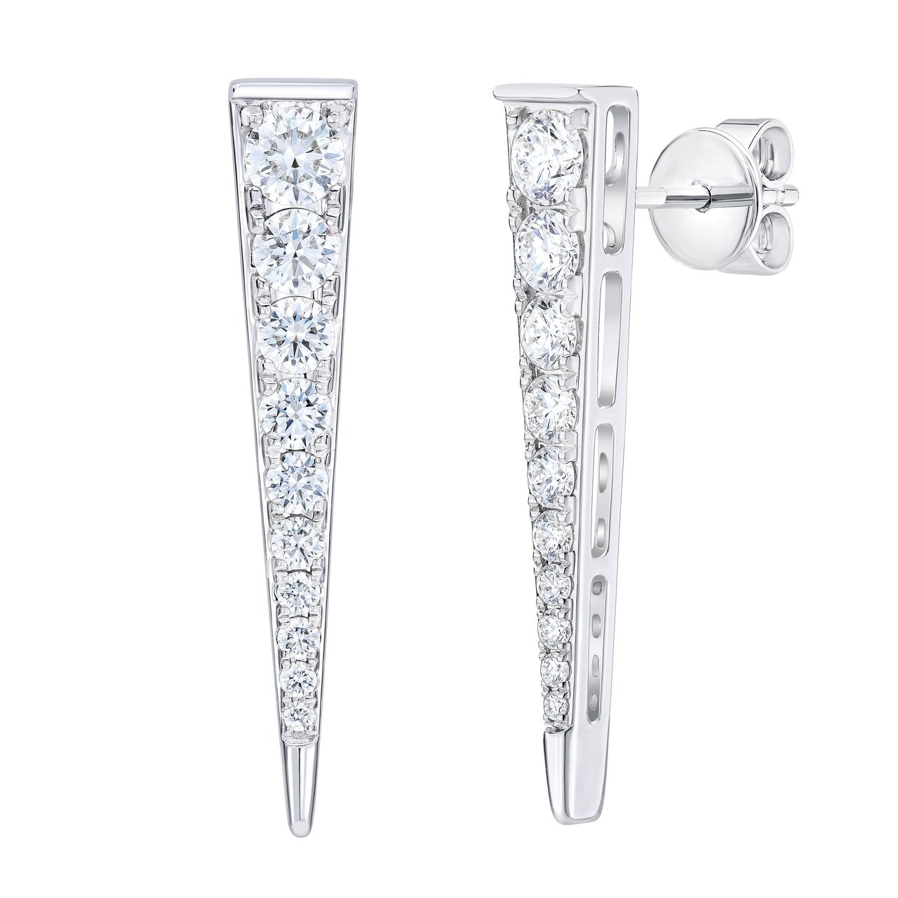 14KT WHITE GOLD VS2 I 1.00CTW ROUND DIAMOND TAPERED STICK EARRINGS - Image 1