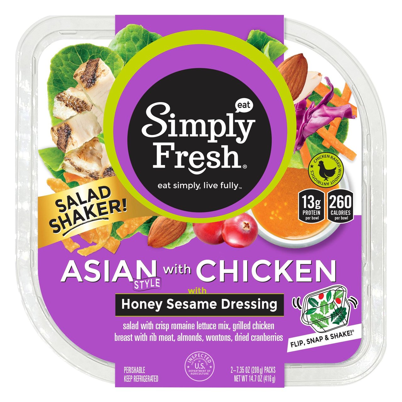 Simply Fresh Asian Style Chicken Salad with Honey Sesame Dressing, 2 × 7.35 oz - Image 1