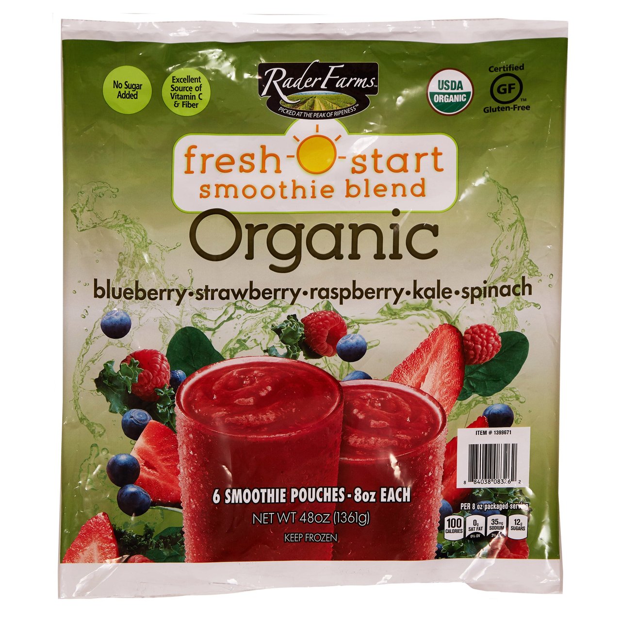 Rader Farms Organic Fresh Start Fruit & Veggie Blend, 6/8 oz - Image 1