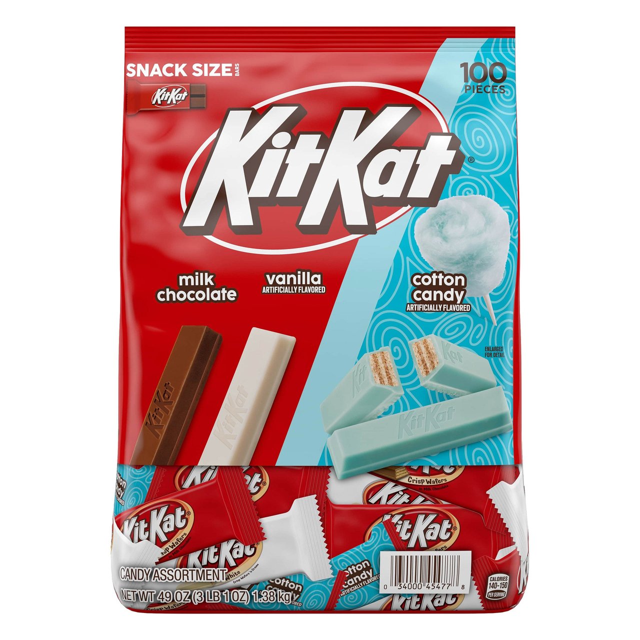 Kit Kat Snack Size Variety Pack, Cotton Candy, Vanilla & Milk Chocolate, 49 oz, 100-Count - Image 1