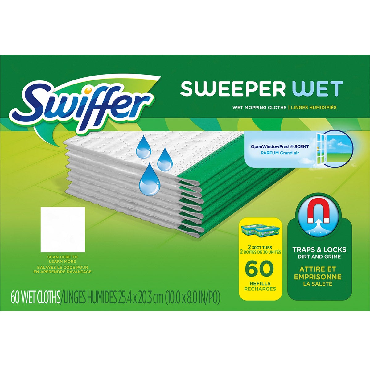 Swiffer Sweeper Wet Cloth Refill, 60 Count